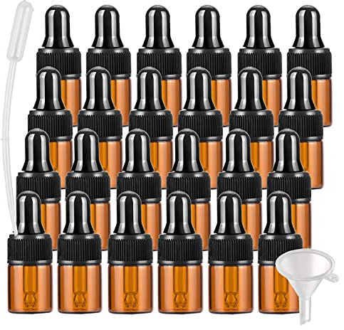BasicPacking 200 Stück 2ml Braunglas Pipettenflasche, Leere Kleine Bernstein Braun Glasflasche mit Pipette, Stichprobe Glaspipette Tropfflasche für ätherische Öle Aromatherapie + Trichter