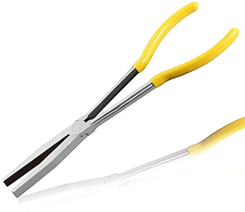 LEONTOOL Long Reach Flat Nose Pliers, 11-inch Duck Billed Pliers with Serrated Jaws for Automotive Repair Mechanical Work, Hard to Reach Narrow Spaces & Limited Clearance Areas