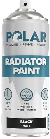 Polar Matt Black Radiator Spray Paint - 400ml | Heat Resistant up to 100ºC | Quick Drying & No Primer needed | Exterior Surfaces of Radiators & Hot Water Tanks | Heat Resistant Radiator Paint