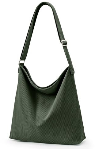 KALIDI Cord Tasche Umhängetasche mit Reißverschluss Wasserdicht Shopper Damen Große Cord Umhängetasche Tote Bag Crossbody Schultertasche Handtasche für Arbeit Büro Reise Einkauf, Grün