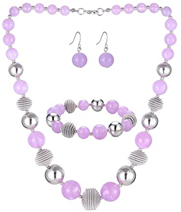 Bulinlin Perlen Damen Schmuck Set Silber Choker Halskette Ohrringe Creolen Statement Modeschmuck Weihnachtsgenchenke für Frauen