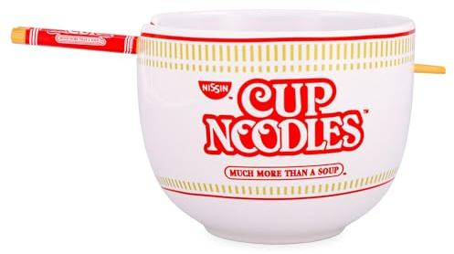 Silver Buffalo Nissin Classic Cup Noodles Logo Much More than a Soup Ceramic Ramen Noodle Rice Bowl with Chopsticks, Microwave Safe, 20 Ounces