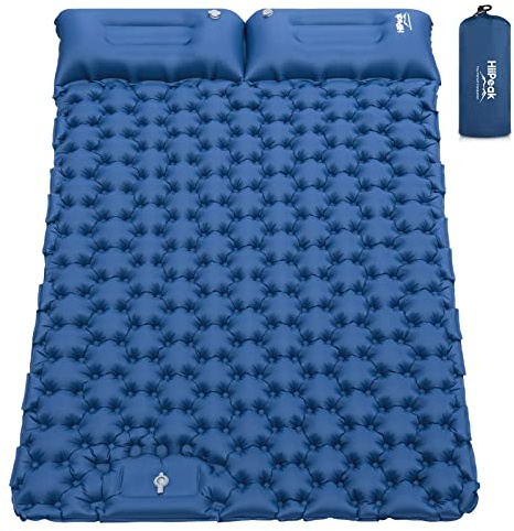 HiiPeak Double Sleeping Pad - Self Inflating 3 Extra-Thick for 2 Person with Pillow Built-in Foot Pump Inflatable Sleeping Mat for Backpacking, Hiking, Traveling, Tent, Portable Camping Mat (Blue)