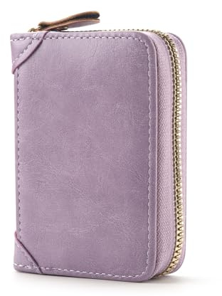 FACATH Kartenetui mit Münzfach - Kreditkartenetui aus Leder mit viel Platz für bis zu 20 Karten - Geldbörse für Damen und Herren mit RFID NFC Schutz (Lila)