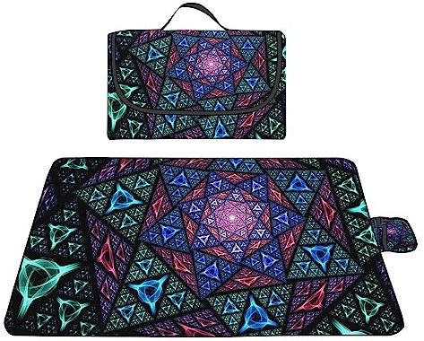 TengYuer Picknickdecke 180x200cm Stranddecke Wasserdicht Sandfrei Isoliert Faltbar Strandmatte mit Tragegriff Outdoor Campingdecke XXL für Camping Parks Strände Picknick Blau Geometrisch