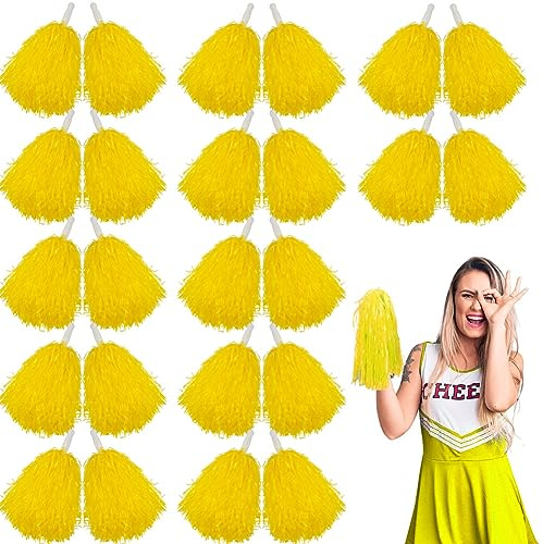 Lovecheer 24 st gul plast Cheerleading, pomponger med handtag, premium matt material, lätt, perfekt för sport, fest, dansföreställning
