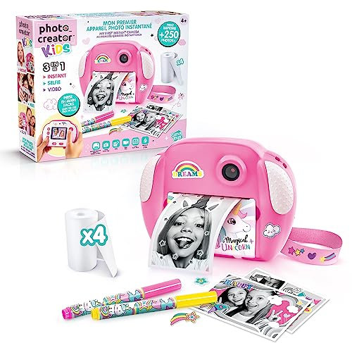 Canal Toys - Photo Creator - Appareil Photo à Impression Instantannée Rose pour Enfants de 4 Ans+ - Selfie & Caméra Vidéo - Impression sans Encre sur Papier Thermique - Idée Cadeau - CLK 013