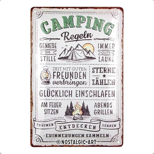 Nostalgic-Art Retro Blechschild, 20 x 30 cm, Camping-Regeln – Geschenk-Idee für Camping-Fans, aus Metall, Vintage Design mit Spruch, Blechschilder Sprüche | aus Metall, Vintage Design, Blechschilder Sprüche, Geschenk-Idee für Camping-Fans