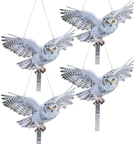 Kungfu Mall Effaroutchoir pour Oiseaux, 4PCS de Fausses Chouettes pour effrayer Les Oiseaux, décoration réfléchissante de Chouettes à Suspendre, Faucon à Double Face pour effrayer