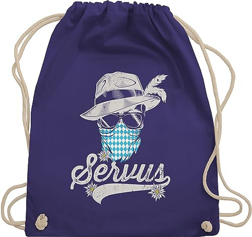 Turnbeutel Rucksack - Kompatibel mit Oktoberfest Tasche - Servus Totenkopf Bayern Edelweiß Trachten Bayrisch Tirol Bavaria - Unisize - Lila - trachtenrucksack bayrische taschen trachtentaschen