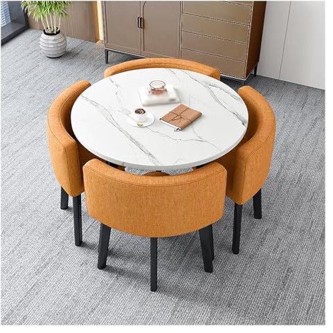 Besprechungstisch Mit Stühlen,Esstisch Set,Rezeption Tisch Und Stuhl Kombination,Küchentisch Und Stühle for 4 Personen,Verhandlungstisch,for Esszimmer,Küche,Restaurant Und Wohnzimmer (Color : Orange