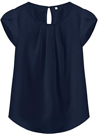 TASAMO Womens Chiffon Blouses Dressy Tops Short Sleeve Keyhole Back Gypsy Summer Business Casual Lightweight Shirts Navy Blue