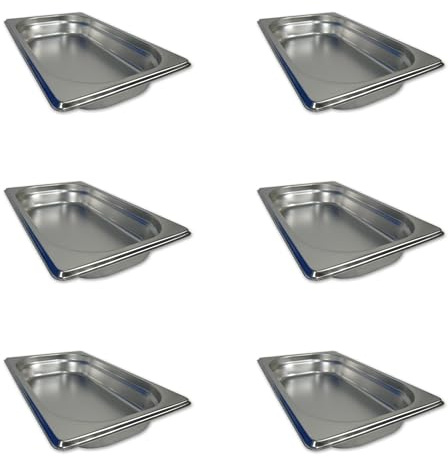 AcMax 6 Stück GN 1/4 Gastronormbehälter GN-Behälter Edelstahl 1,0 Liter Tiefe 40mm Gastronorm