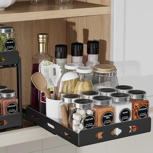 ZDDLOINP Gewürzregal Für Schrank, Ausziehbarer Schrank Organizer, küchen Organizer, Gewürzregal Schublade Geeignet Für Gewürze, Saucen, Konserven B21.3*L26.8H7.2CM