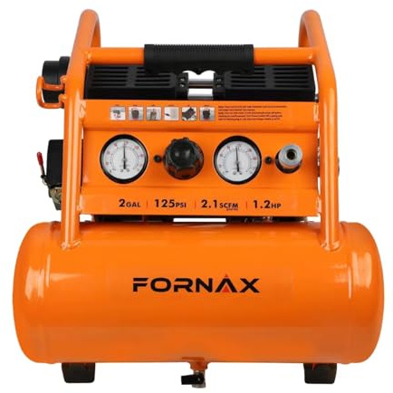 FORNAX Air Compressor Portable 2 Gallon, 1.2 HP 2.1 SCFM@ 90 PSI Oil Free, Max Pressure 135 PSI, 65 dB Silent Air Compressor for Auto Repair, Tire Inflation, Airbrushing, Nailing