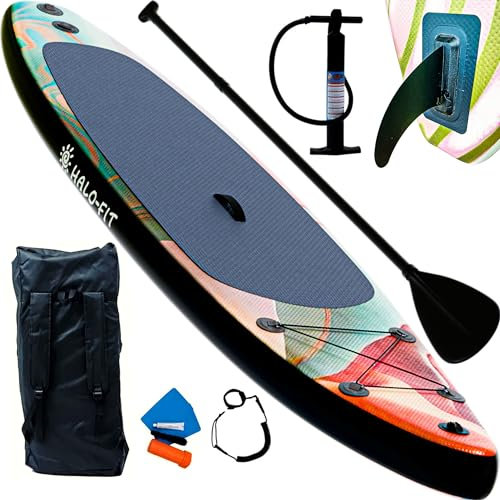 HALOFIT Stand Up Paddling Board - Aufblasbares SUP Board mit komplettem Zubehör und Action-Kamera-Halterung (Rose)