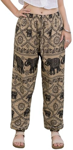 Lofbaz Mujeres Pantalones Harem Boho Cintura Alta Yoga Joggers Ropa Suelta Fluyente Verano Playa Hippie Bohemio Lounge Elefante 1 Marrón OS