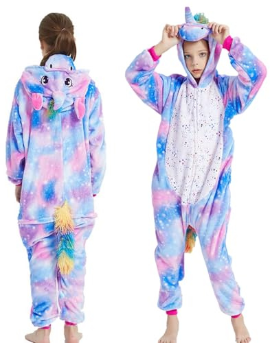 SOETDERT Barn enhörning sovsparkdräkt, kostym, onesie, jumpsuit med huva, enhörningskostym, overall, flicka jumpsuit pyjamas, djurkostym, onesie, barn, karneval, cosplay, 140