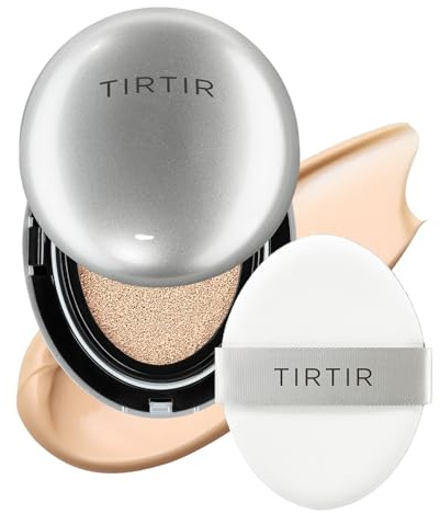 TIRTIR Fond De Teint Mask Fit Aura Silver Cushion, Finition Semi-Brillante, Couverture Naturelle, Hydratant, Léger (Ivoire 21N, Taille Normale 0,63 Fl Oz) 21N Ivory_New