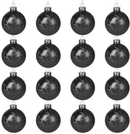 Weihnachtskugeln Schwarze Set 16 Stück, 6cm Christbaumkugeln Glas mit Eislack Oberfläche, Handgefertigt Anthraziten Glaskugeln Weihnachten mit Aufhänger für Modernes und Industrial Weihnachtsdeko