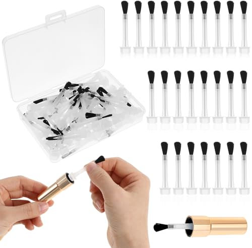 Ptwola Juego de 25 pinceles desechables para uñas, cerdas suaves y finas, juego de esmalte de uñas con mango, para salón de bricolaje en casa