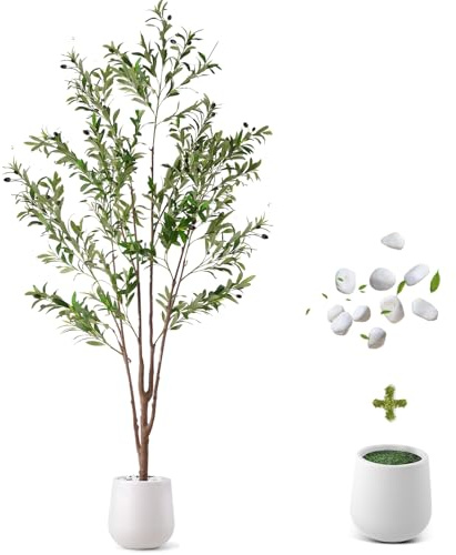 wowspeed Olivenbaum Künstlich - 190cm kunstpflanze Künstliche Pflanzen groß Olivenbaum Künstlich Kunstbaum wie echt für Wohnzimmer Schlafzimmer Büro Deco