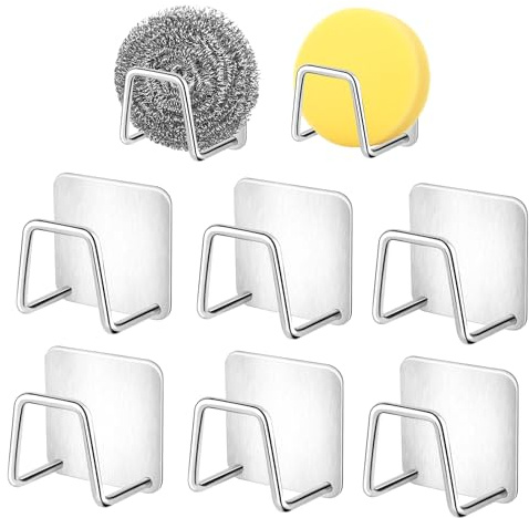 6 Piezas Soporte Esponja Cocina Autoadhesivo Soporte Gancho Estropajos Cocina Soporte Esponja Acero Inoxidable Porta Estropajos Acero Inoxidable Gancho para Estropajos para Almacenamiento en Cocina