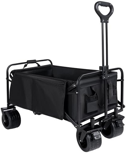 Carro de Mano Plegable con Ruedas Grandes Todoterreno | Carrito Multiusos Ideal Playa, Compra, Jardín o Camping | Carga hasta 150kg | Asa Ajustable | Auxiliar | Transporte de Herramientas o Juguetes