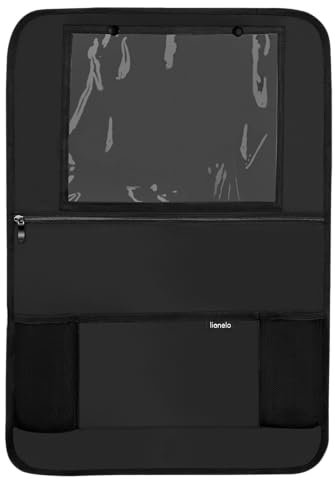 lionelo SEATORGANIZER Organiseur universel pour siège enfant, protection de dossier étanche, organisateur de tablette de 13 pouces, 5 poches, installation rapide, Noir