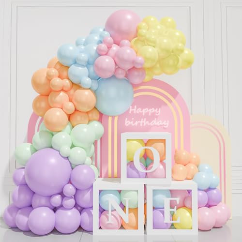 Scatole Baby Shower Decorazioni Ragazze,3 Scatole Trasparenti Con 105 pcs Palloncini macaron rosa giallo E letteraONE, Scatola Baby per 1st. Girl Ragazza Decorazioni Compleanno Decor Battesimo Bimba