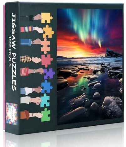 Jigsaw Puzzles for Adults 1000 - Challenging Puzzle Northern Lights & Ice Landscape Art, 27.5x19.7 Inch Family Game Night Gift for Men & Women