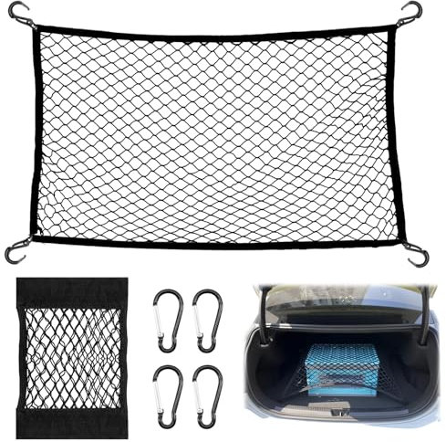 SPOKKI Black Cargo Net, 80 X 100 cm Cargo Net For Van, with 4 Carabiners, Expandable To 144 X 180 cm Cargo Netting, Suitable for Most Car Net Trunk Nets, Secure Luggage, Convenient Storage