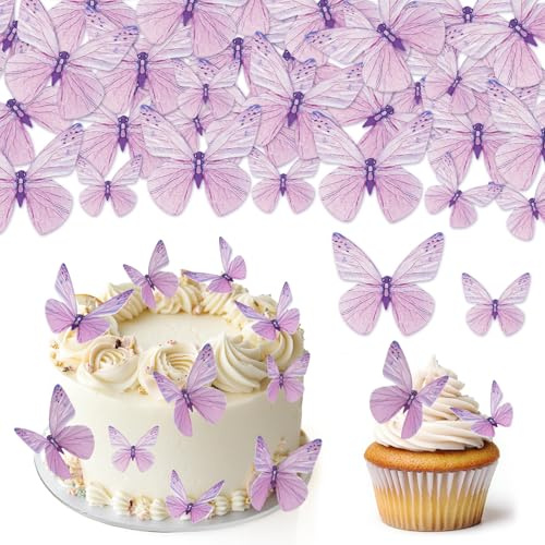 72 Stück Lila Schmetterlinge Tortendeko Essbar | 3D Kuchen Deko, Essbare Cupcake Deko für Hochzeit, Geburtstag, Jubiläum