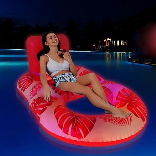 ZHODADA Aufblasbarer Wasserhängematte, Luftmatratze Pool für Pool mit Farbigem Licht, Aufblasbarer Schwimmsessel Luftmatratze Wasser Pool Erwachsene Sofa Hängematte Matratze (Rosa)