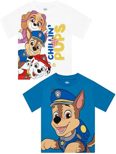 Paw Patrol Boys Tshirt 2 Pack, Boys’ T-Shirts for Summer, Pack of 2 T-Shirt, Cotton Kids Clothes, 18 Months to 8 Years