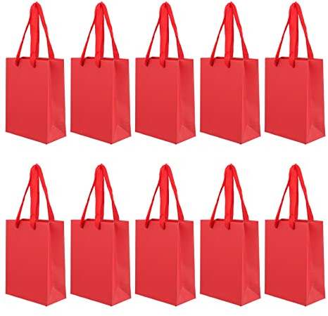 Gogogmee 10stücke Rote Geschenktüten Aus Hochwertigem Papier Mit Stabilen Griffen Für Valentinstag Partys Einkaufen Aufbewahrungstaschen Für Cafés Und Bäckereien