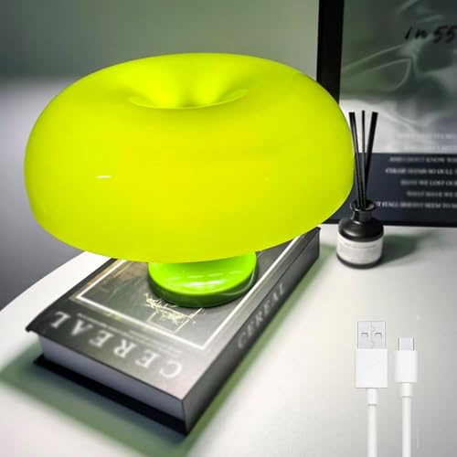 Lampada a fungo, lampada da tavolo a LED senza fili dimmerabile con controllo touch, lampada da tavolo a batteria con paralume in acrilico a forma di fungo 1800 mAh ricaricabile tramite USB,Verde