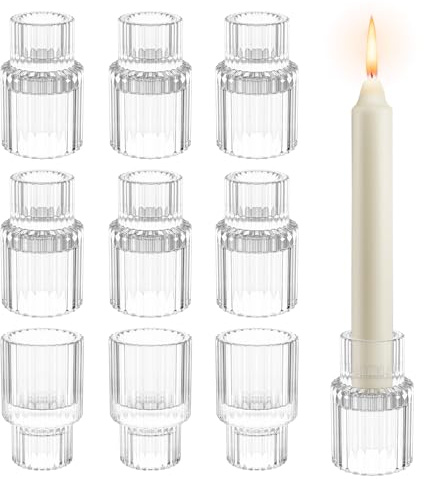 10 Stück Kerzenständer Glas 7x4,4cm Kerzenhalter Glas Transparent Stabkerzenhalter Kerzenhalter Stabkerzen für Formelle Anlässe Hochzeiten Abendessen Feiertage Kirchen