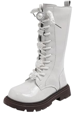 Bottes d'hiver pour filles 2026 à manches hautes - Accessoires polyvalents - Fermeture éclair latérale en cuir, blanc, 36 EU