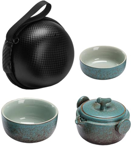 TOVINANNA Juego de Té Chino Portátil de Cerámica para Adultos, Tetera de Viaje con Taza Individual Verde Menta y Bolsa de Transporte, Set Compacto para Disfrutar Té en Viajes y Exteriores