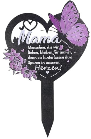 QKNOSM Grabschmuck Wetterfest Herz 30×20cm, Wetterfest Grabdekoration Eisen Grabstecker Personalisiert Grabschmuck Schmetterling Trauer Gartenstecker für Den Hof Grab Friedhof