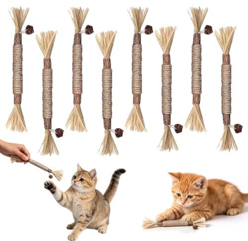wlsvega 8 StüCk Katzenminze Sticks,Katzen Zahnpflege,Kauspielzeug Katze | Spezielle ZahnbüRste FüR Katzen, Pflegt Die ZäHne, Erfrischt Den Atem Und Lindert Den Zahndruck Bei Wohnungskatzen