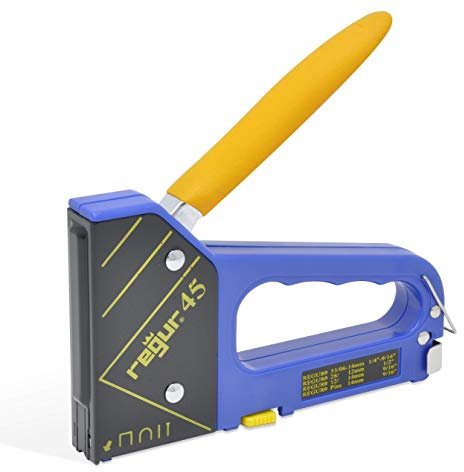 REGUR 45 Handtacker - 4-in-1 Multifunktions-Tacker verarbeitet Feindraht-Klammern, Bogen-Klammern, Tackernägel und Pins zur Befestigung von Zier-Leisten, Kabeln, Stoffen u.v.m.