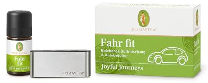 PRIMAVERA Fahr Fit Geschenkset - AutoBedufter und Duftmischung 5 ml - Grapefruit, Douglasfichte, Lemongras - Aromaöl, Raumspray, Aromatherapie - belebend