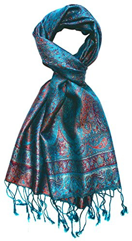Lorenzo Cana - Bufanda de seda para hombre 100% seda jacquard tejido colores armoniosos con flecos 35 x 160 cm estampado de cachemira paño de seda 7818711, turquesa, 36 x 160 cm