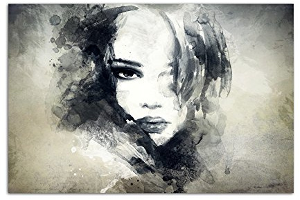 Paul Sinus Art 120x80cm - WANDBILD Handmalerei Gesicht Frau Mädchen abstrakt - Leinwandbild auf Keilrahmen modern stilvoll - Bilder und Dekoration