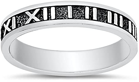 Men's Roman Numeral Clock Band Ring New .925 Sterling Silver Size 8