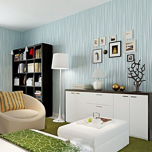 Ketian moderne Mode classique Flocage Uni à rayures courbe papier peint non tissé papier mural pour salon Chambre à coucher papier peint Rouleau de , bleu clair, 0.53mx 10m=5.3m2