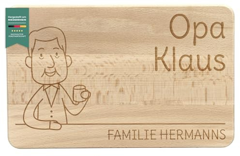 LAUBLUST Frühstücksbrettchen mit Gravur - Unsere Familie | Opa - Buche Naturbelassen - Personalisiertes Schneidebrett ca. 24 x 15 x 1 cm, FSC®