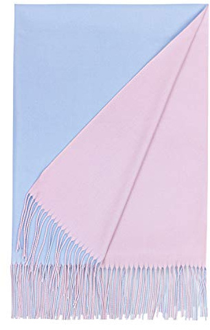 PB-SOAR Damen XXL Zweifarbiger Schal für Winter, Schals Winterschal Damenschal Halstuch Pashmina Stola mit Fransen (Hell blau/Hell rosa)
